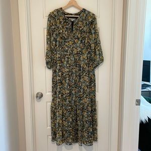 LOFT NWT Long Floral Dress with Ruffle Details Size L